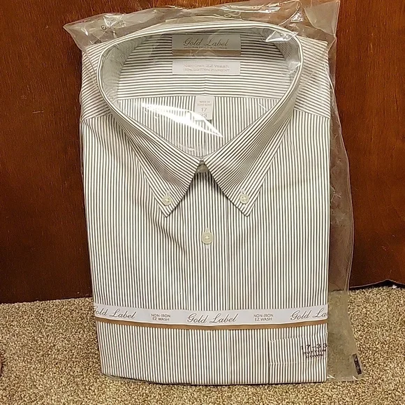Roundtree & Yorke | Shirts | Roundtree Yorke Gold Label Whitebrown Stripe  Longsleeved Dress Shirt Nwt | Poshmark